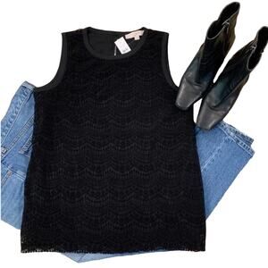 NWT LOFT Black Lush Velet Lace Lined Shell/Tank